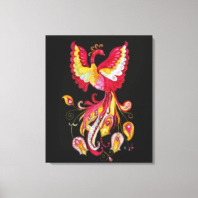 Watercolor Firebird or Phoenix Fantasy Creature Canvas Print (Front)