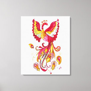 Watercolor Firebird or Phoenix Fantasy Creature Canvas Print