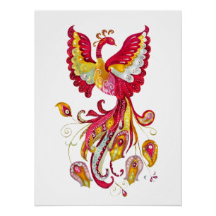 Watercolor Firebird or Phoenix Fantasy Creature Poster