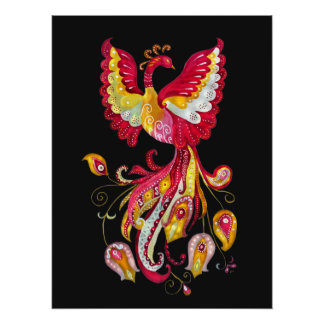Watercolor Firebird or Phoenix Fantasy Creature Poster