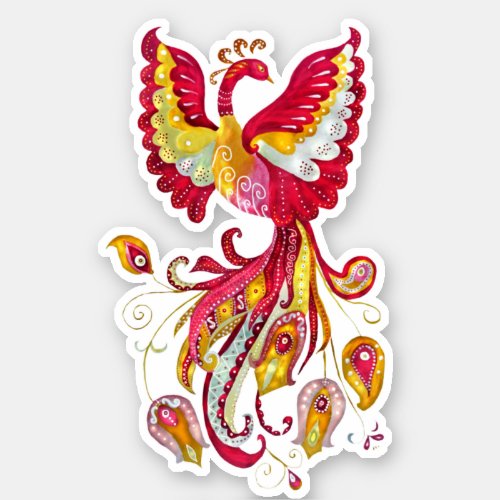 Watercolor Firebird or Phoenix Fantasy Creature Sticker
