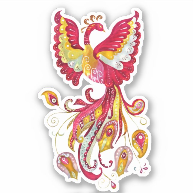 Watercolor Firebird or Phoenix Fantasy Creature Sticker (Front)