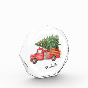 Watercolor Firefighter Christmas Fire Truck  Acrylic Award