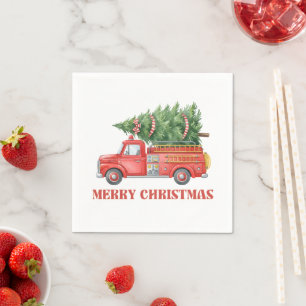 Watercolor Firefighter Christmas Fire Truck Napkins