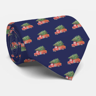 Watercolor Firefighter Christmas Fire Truck Neck Tie