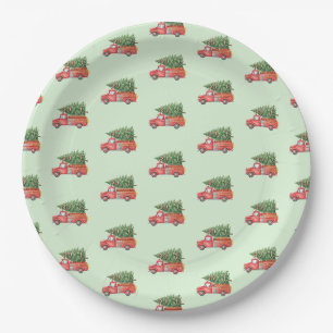 Watercolor Firefighter Christmas Fire Truck Paper Plates