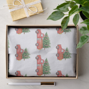 Watercolor Firefighter Christmas Fire Truck Tissue Paper