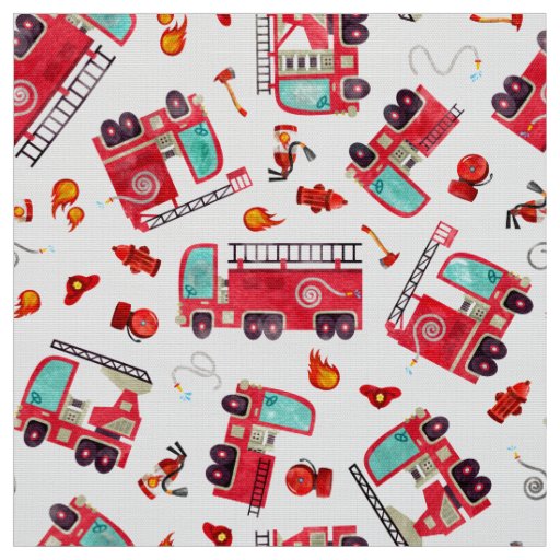 Watercolor Firetrucks Kids Firefighter Trucks Fabric