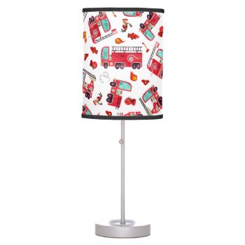 Watercolor Firetrucks Kids Firefighter Trucks Table Lamp by LilPartyPlanners at Zazzle
