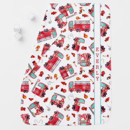 Watercolor Firetrucks Kids Personalized Baby Blanket