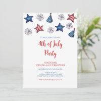 Watercolor Firework Fourth of July BBQ Invitation