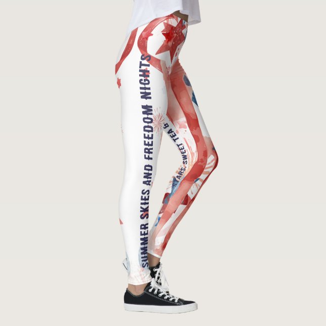 Watercolor Fireworks 4th of July Leggings (Right)