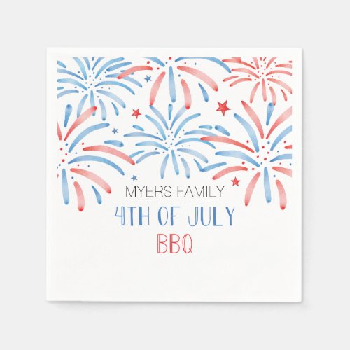 Watercolor Fireworks Fourth of July Party Napkins