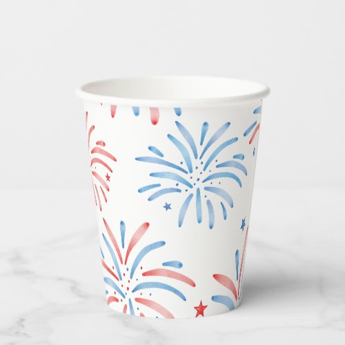 Watercolor Fireworks Fourth of July Party Paper Cups