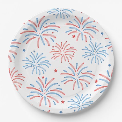 Watercolor Fireworks Fourth of July Party Paper Plates