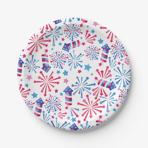 Watercolor Fireworks  Rockets 4th Of July Paper Plates