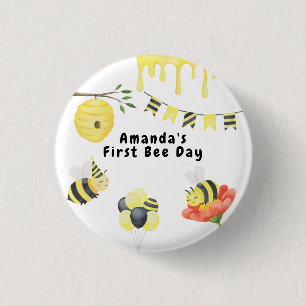 Watercolor first Bee Day birthday Party Button