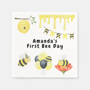 Watercolor first Bee Day birthday Party Napkins