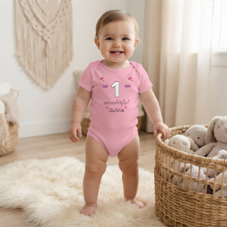 Watercolor First Birthday Baby Girl Bodysuit Pink