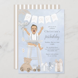 Watercolor First Birthday Baby in Highchair Invitation