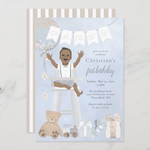 Watercolor First Birthday Baby in Highchair Invitation