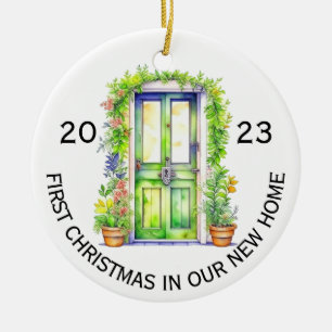 Watercolor first Christmas in new Home Ceramic Ornament