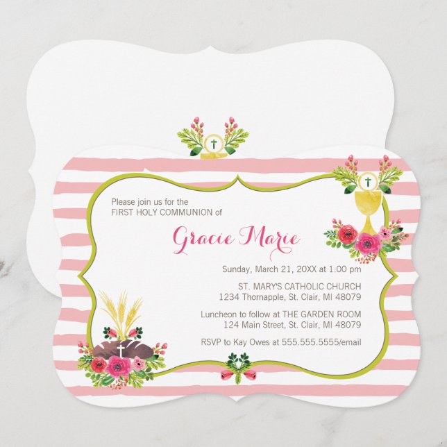 Watercolor First Communion Invitation (Front/Back)
