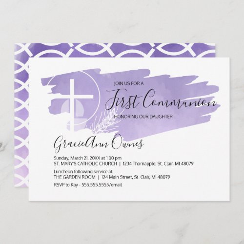 Watercolor First Communion Invitation _ Purple