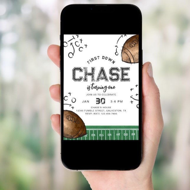 Watercolor First Down Football Birthday Invitation (Front Digital)