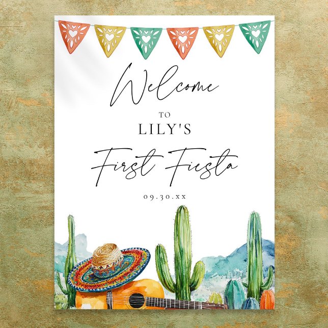 Watercolor First Fiesta 1st Birthday Welcome Sign (Watercolor First Fiesta 1st Birthday Welcome Sign)