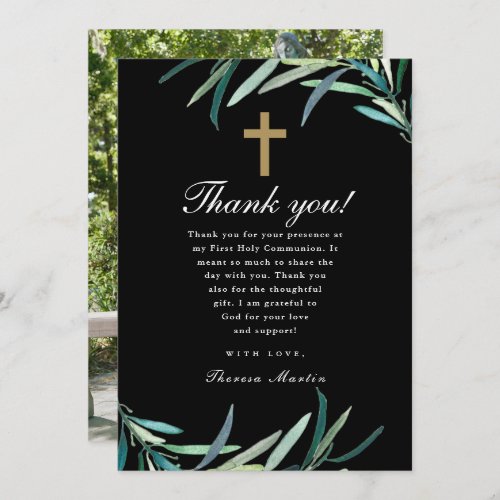 Watercolor First Holy Communion Photo Thank You Announcement