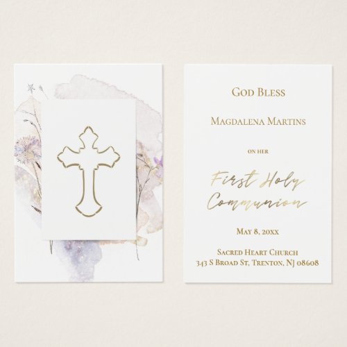 watercolor First Holy Communion  remembrance card