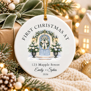 Watercolor First Home Christmas Keepsake Ceramic Ornament