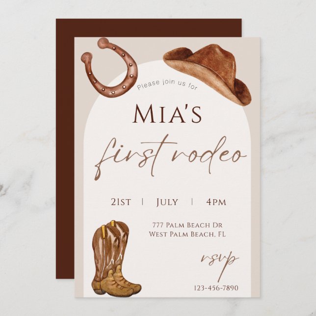Watercolor First Rodeo 1st birthday  Invitation (Front/Back)