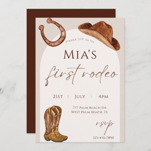 Watercolor First Rodeo 1st birthday  Invitation