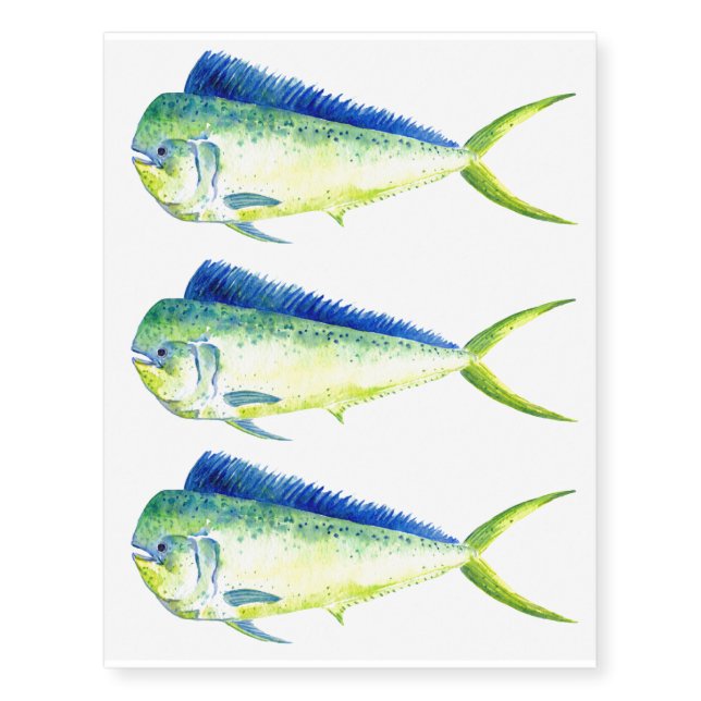 Watercolor fish Mahi-mahi temporary tattoos (Front)