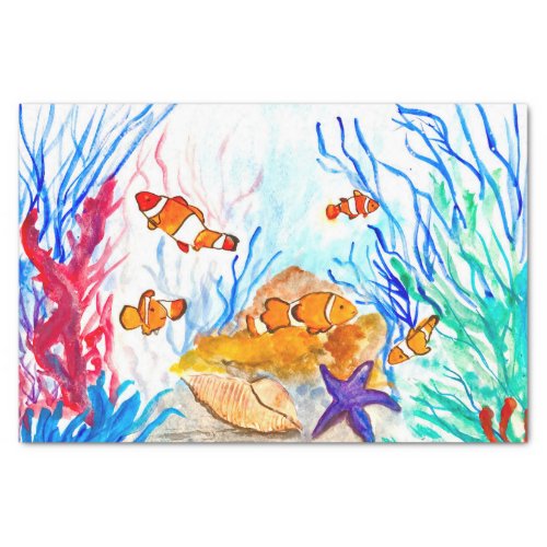 watercolor fish ocean Nautical Sea Cute Fisherman Tissue Paper