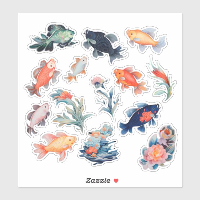 Watercolor Fish Scrapbook Stationery Sticker (Sheet)