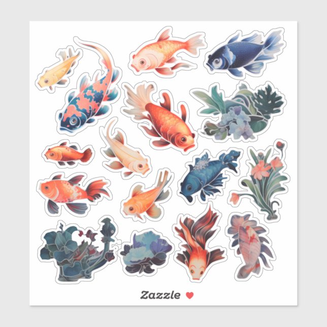 Watercolor Fish Scrapbook Stationery Sticker (Sheet)
