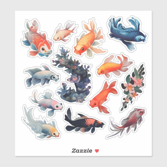 Watercolor Fish Scrapbook Stationery Sticker (Sheet)