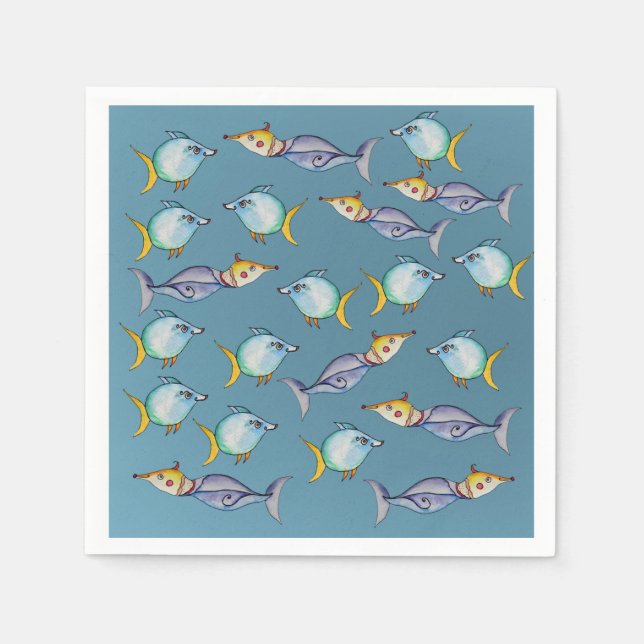 Watercolor Fish Whimsical Napkins (Front)