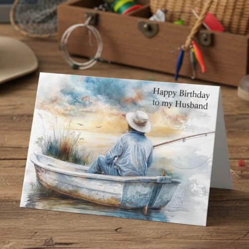Watercolor Fisherman Happy Birthday to my Husband