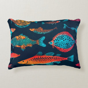 Watercolor Fishes: Deep Blue Seamless Accent Pillow