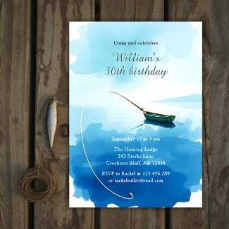 Watercolor Fishing Boat 30th Birthday Party