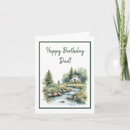Watercolor Fishing by a Stream Birthday Card