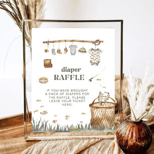 Watercolor Fishing Diaper Raffle Baby Shower  Poster