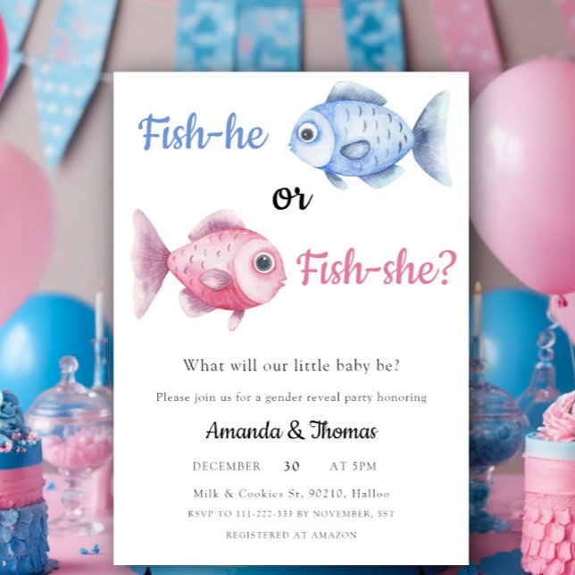 Watercolor Fishing Gender Reveal Invitation (Creator Uploaded)