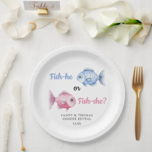 Watercolor Fishing Gender Reveal Paper Plates