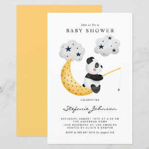 Watercolor Fishing Panda Baby Shower Invitation