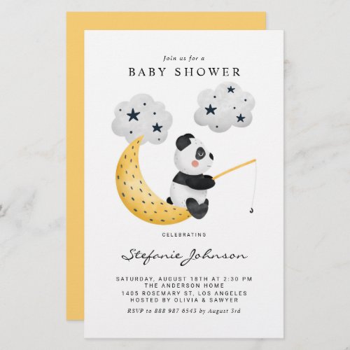 Watercolor Fishing Panda Baby Shower Invitation